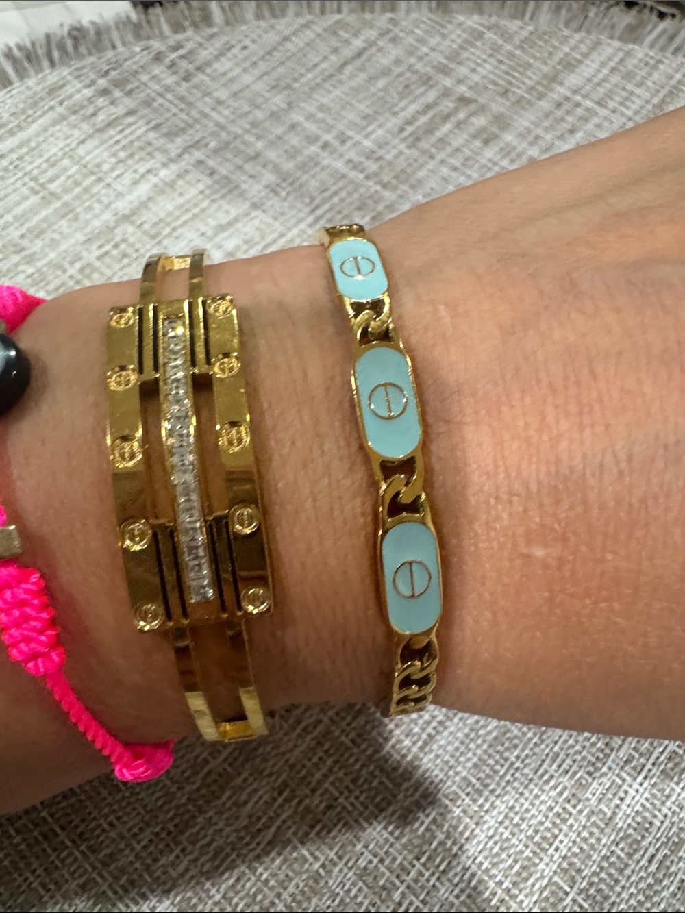 Gold-Tone Bracelet with Light Blue Enamel Accents